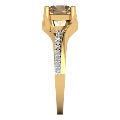 1.71 cttw Yellow Moissanite Solitaire with Zirconia Simulated Diamond Accents Engagement Ring - Solid White/Yellow Gold (VVS1, Round Cut,7.5mm)
