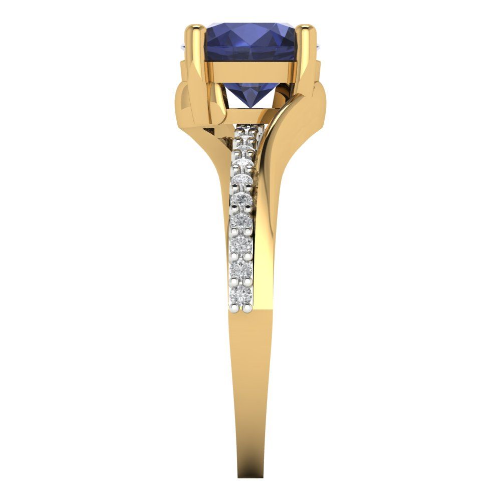 1.71 cttw Simulated Blue Sapphire Solitaire with Zirconia Simulated Diamond Accents Engagement Ring - Solid White/Yellow Gold (VVS1, Round Cut,7.5mm)
