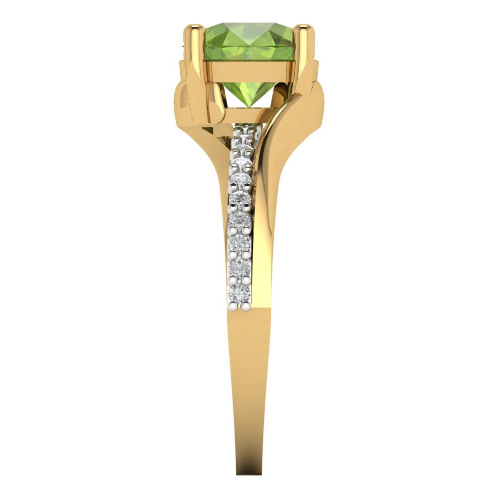 1.71 cttw Natural Peridot Solitaire with Zirconia Simulated Diamond Accents Engagement Ring - Solid White/Yellow Gold (VVS1, Round Cut,7.5mm)