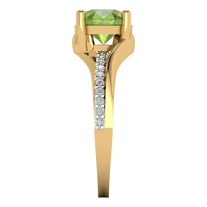 1.71 cttw Natural Peridot Solitaire with Zirconia Simulated Diamond Accents Engagement Ring - Solid White/Yellow Gold (VVS1, Round Cut,7.5mm)