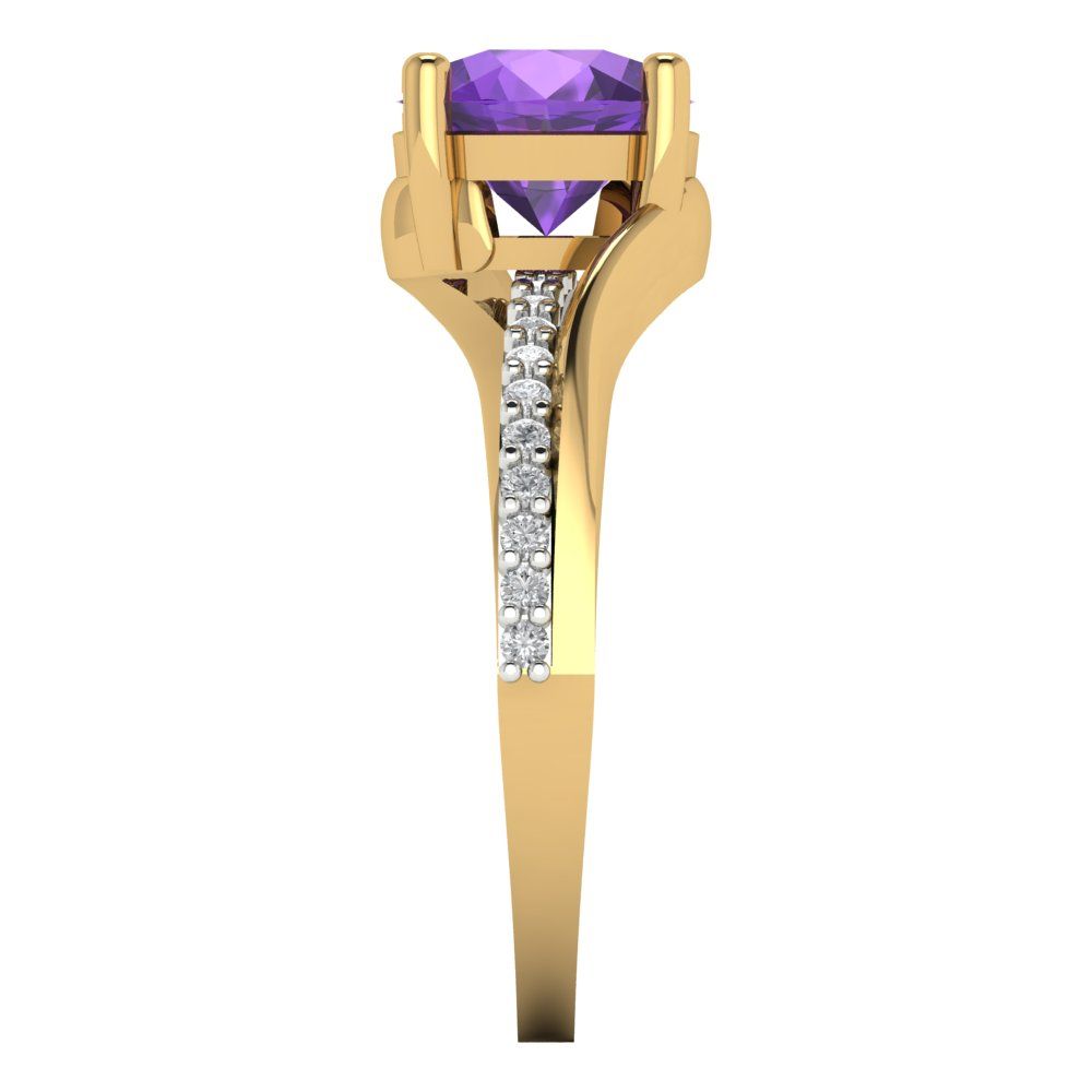 1.71 cttw Natural Amethyst Solitaire with Zirconia Simulated Diamond Accents Engagement Ring - Solid White/Yellow Gold (VVS1, Round Cut,7.5mm)