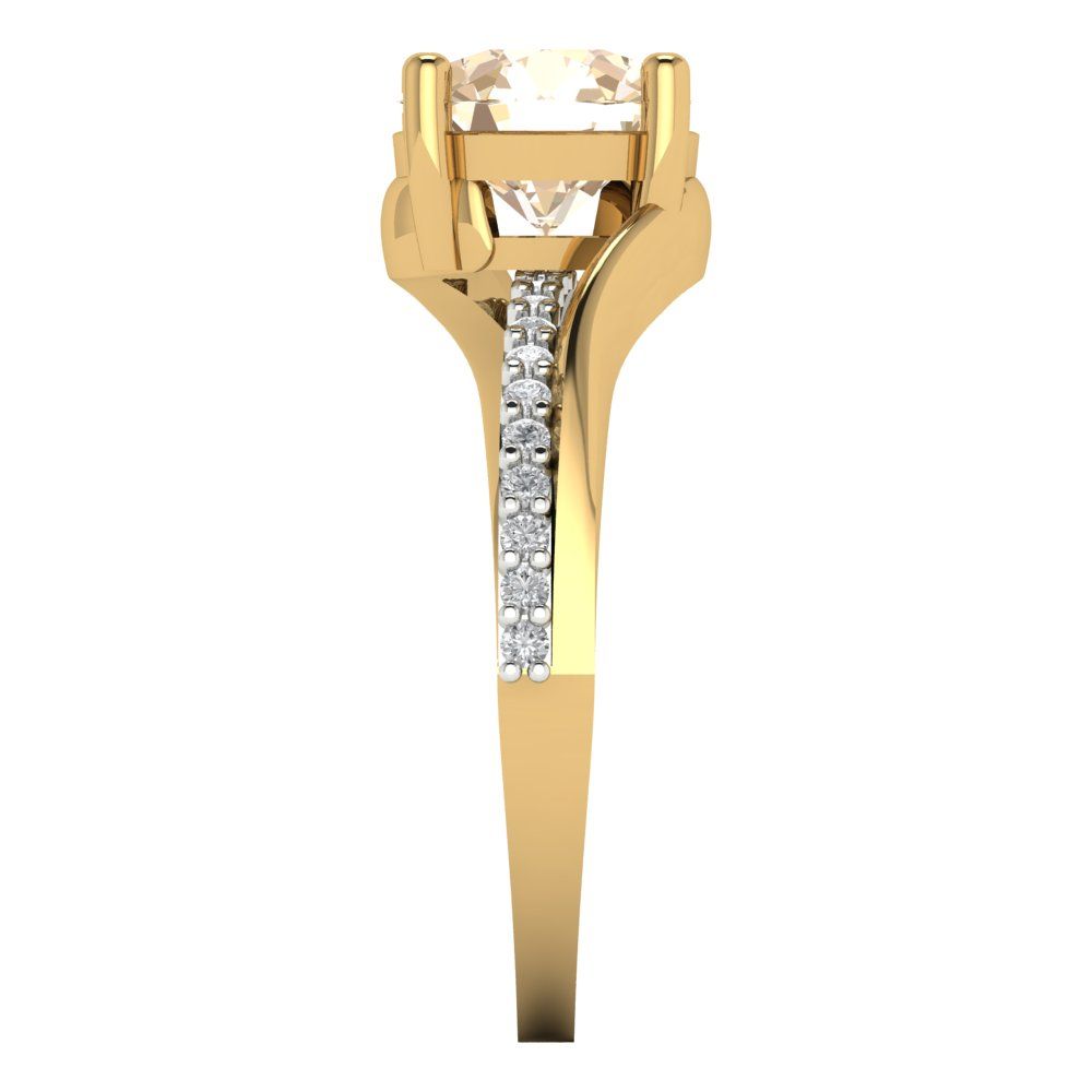 1.71 cttw Natural Morganite Solitaire with Zirconia Simulated Diamond Accents Engagement Ring - Solid White/Yellow Gold (VVS1, Round Cut,7.5mm)
