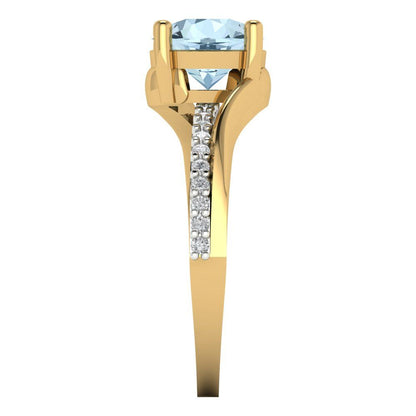 1.71 cttw Natural Sky Blue Topaz Solitaire with Zirconia Simulated Diamond Accents Engagement Ring - Solid White/Yellow Gold (VVS1, Round Cut,7.5mm)