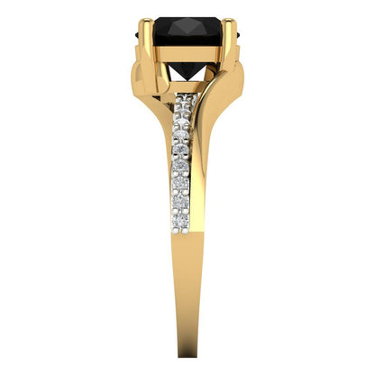 1.71 cttw Natural Onyx Solitaire with Zirconia Simulated Diamond Accents Engagement Ring - Solid White/Yellow Gold (VVS1, Round Cut,7.5mm)