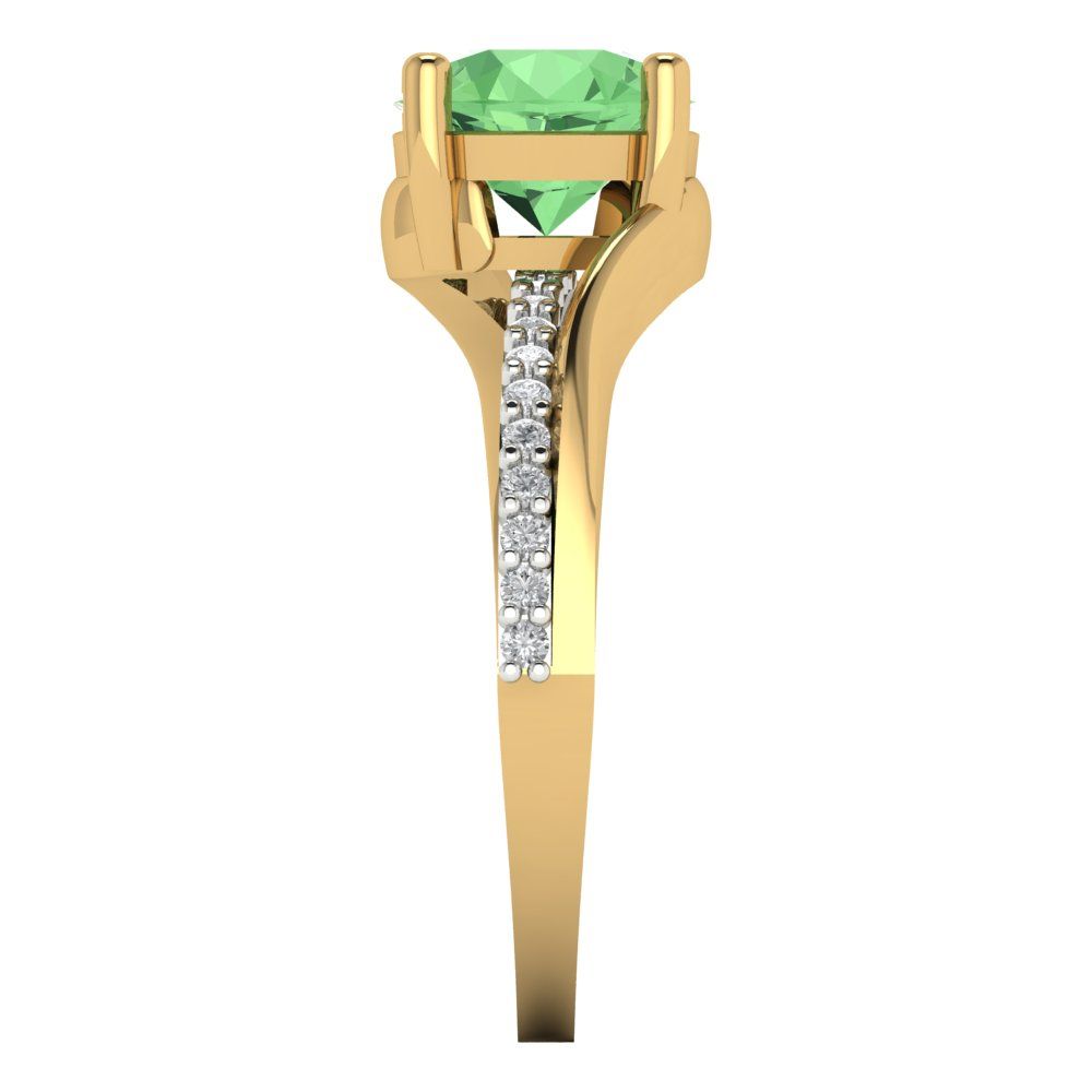 1.71 cttw Zirconia Simulated Green Diamond Solitaire with Zirconia Simulated Diamond Accents Engagement Ring - Solid White/Yellow Gold (VVS1, Round Cut,7.5mm)
