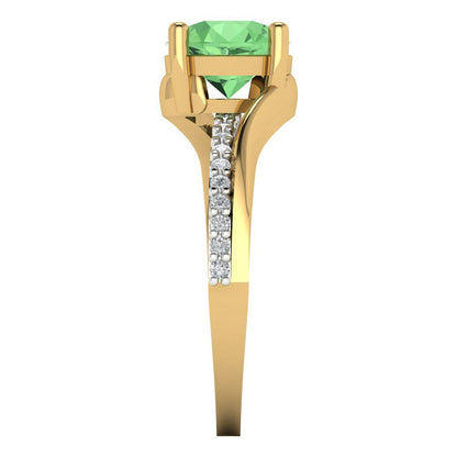1.71 cttw Zirconia Simulated Green Diamond Solitaire with Zirconia Simulated Diamond Accents Engagement Ring - Solid White/Yellow Gold (VVS1, Round Cut,7.5mm)