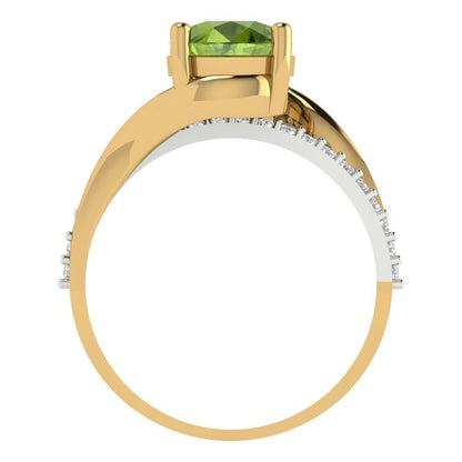 1.71 cttw Natural Peridot Solitaire with Zirconia Simulated Diamond Accents Engagement Ring - Solid White/Yellow Gold (VVS1, Round Cut,7.5mm)
