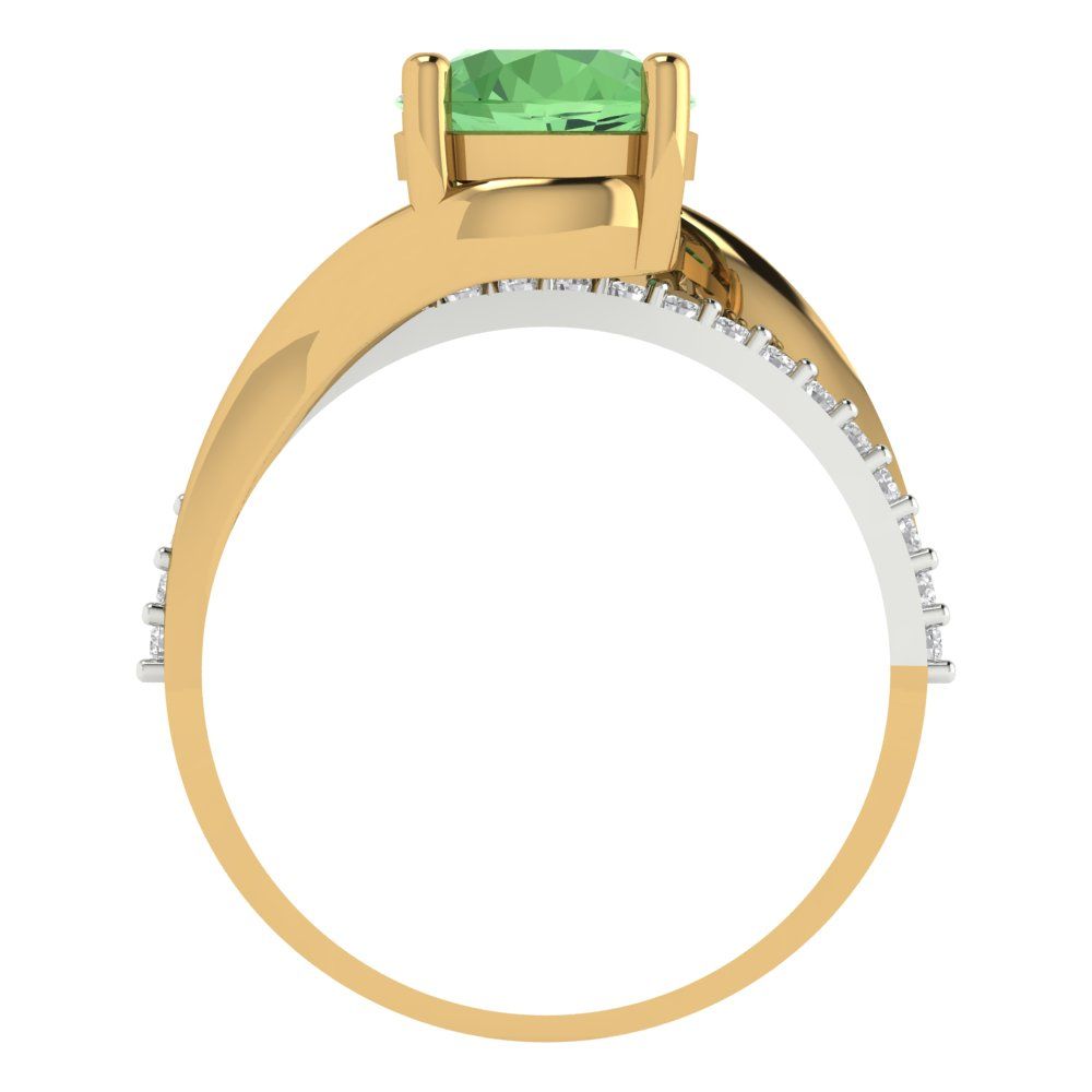 1.71 cttw Zirconia Simulated Green Diamond Solitaire with Zirconia Simulated Diamond Accents Engagement Ring - Solid White/Yellow Gold (VVS1, Round Cut,7.5mm)