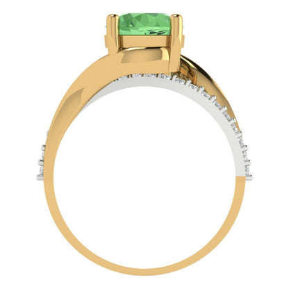1.71 cttw Zirconia Simulated Green Diamond Solitaire with Zirconia Simulated Diamond Accents Engagement Ring - Solid White/Yellow Gold (VVS1, Round Cut,7.5mm)