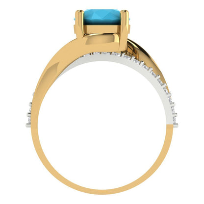 1.71 cttw Simulated Turquoise Solitaire with Zirconia Simulated Diamond Accents Engagement Ring - Solid White/Yellow Gold (VVS1, Round Cut,7.5mm)