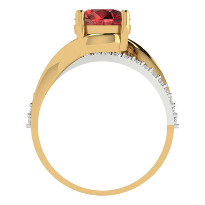 1.71 cttw Natural Garnet Solitaire with Zirconia Simulated Diamond Accents Engagement Ring - Solid White/Yellow Gold (VVS1, Round Cut,7.5mm)