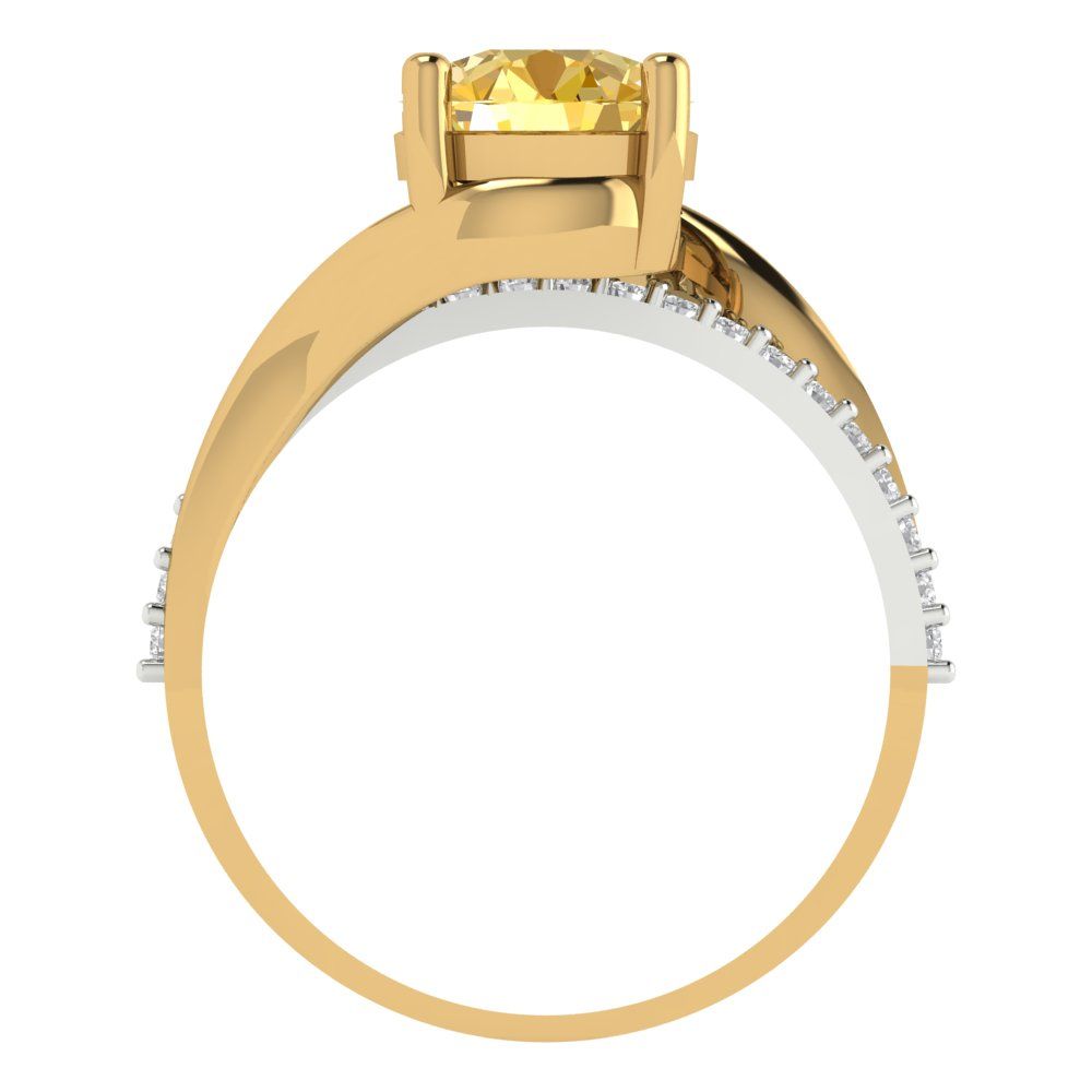 1.71 cttw Zirconia Simulated Yellow Diamond Solitaire with Zirconia Simulated Diamond Accents Engagement Ring - Solid White/Yellow Gold (VVS1, Round Cut,7.5mm)