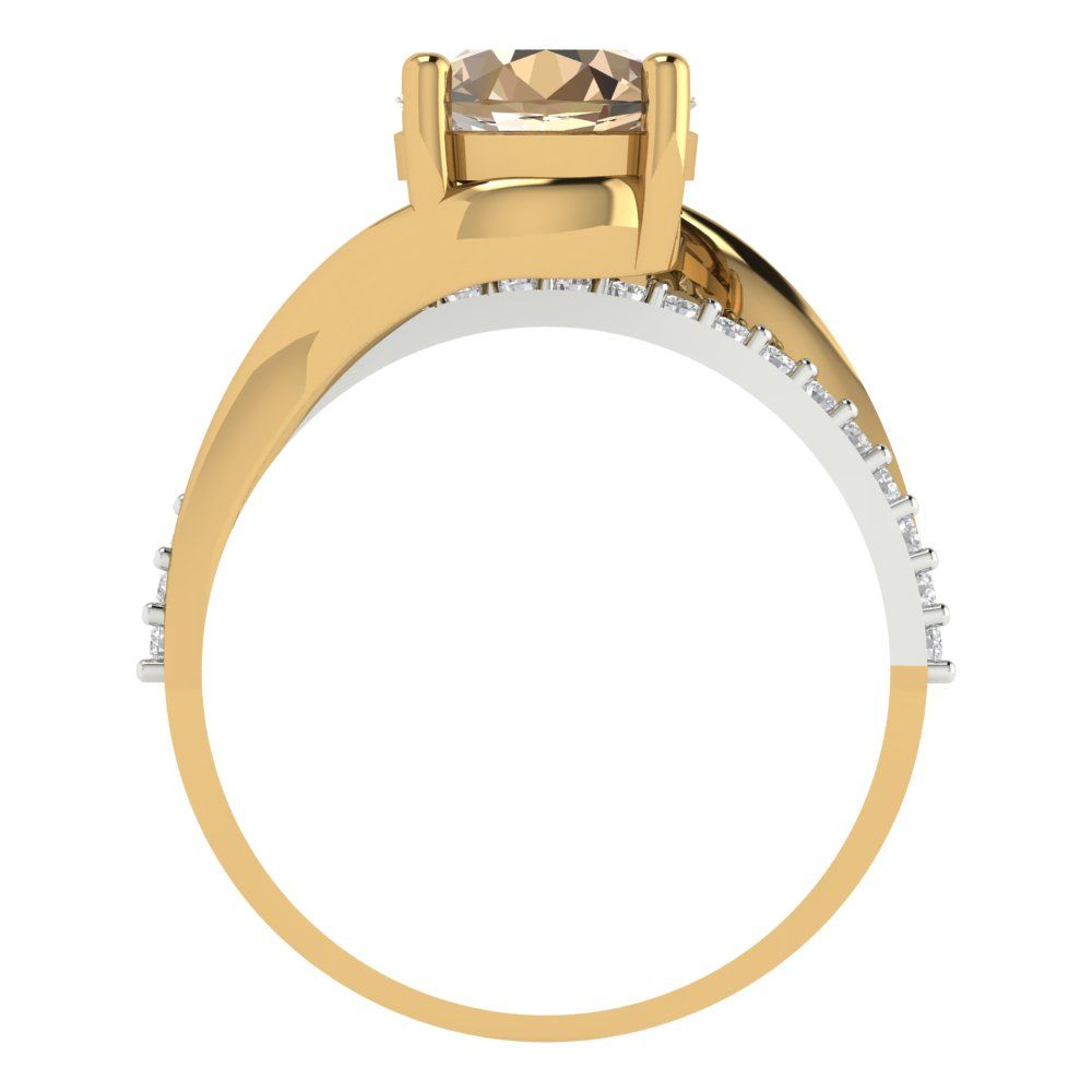 1.71 cttw Yellow Moissanite Solitaire with Zirconia Simulated Diamond Accents Engagement Ring - Solid White/Yellow Gold (VVS1, Round Cut,7.5mm)