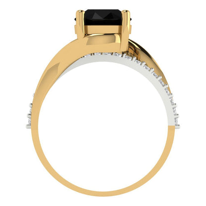 1.71 cttw Natural Onyx Solitaire with Zirconia Simulated Diamond Accents Engagement Ring - Solid White/Yellow Gold (VVS1, Round Cut,7.5mm)