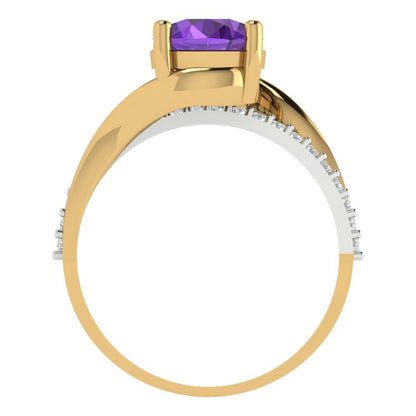 1.71 cttw Natural Amethyst Solitaire with Zirconia Simulated Diamond Accents Engagement Ring - Solid White/Yellow Gold (VVS1, Round Cut,7.5mm)