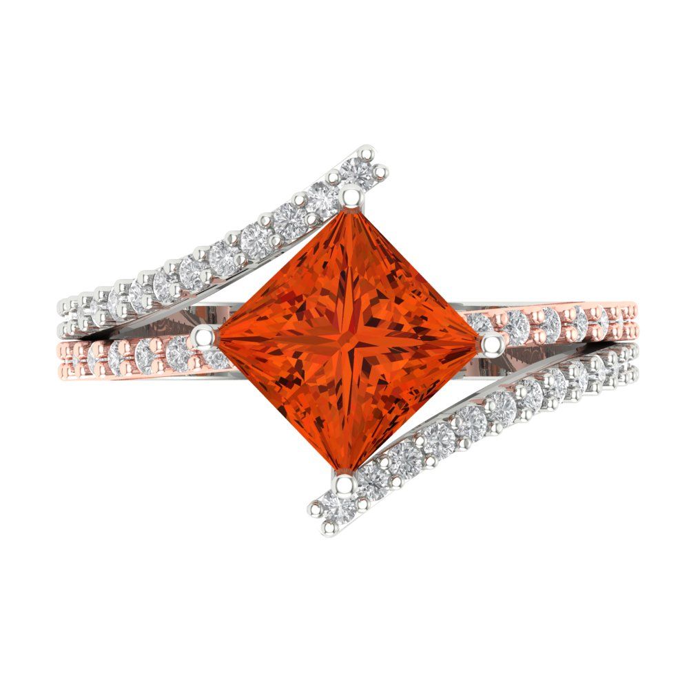 2.3075 cttw Zirconia Simulated Red Diamond Solitaire with Zirconia Simulated Diamond Accents Engagement Ring - Solid White/Rose Gold (VVS1, Princess Cut,7.0mm)