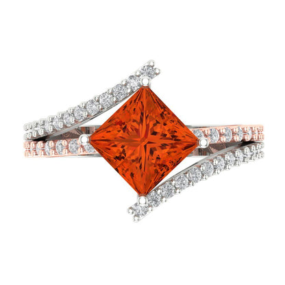 2.3075 cttw Zirconia Simulated Red Diamond Solitaire with Zirconia Simulated Diamond Accents Engagement Ring - Solid White/Rose Gold (VVS1, Princess Cut,7.0mm)