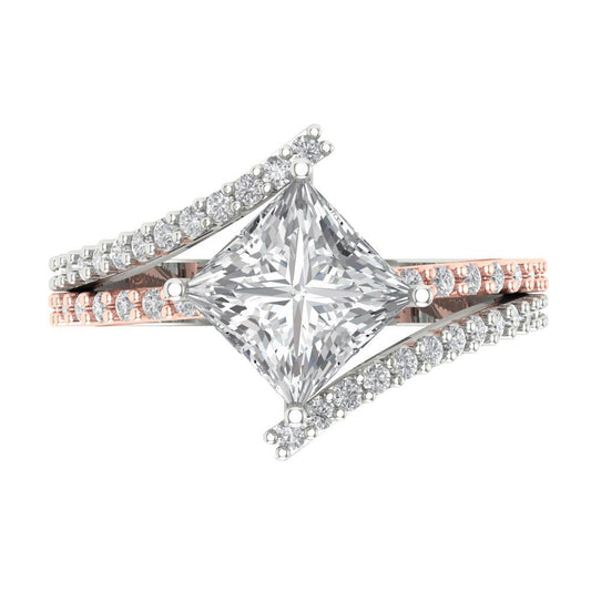 2.3075 cttw White Sapphire Solitaire with Zirconia Simulated Diamond Accents Engagement Ring - Solid White/Rose Gold (VVS1, Princess Cut,7.0mm)