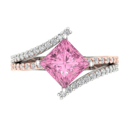 2.3075 cttw Zirconia Simulated Pink Diamond Solitaire with Zirconia Simulated Diamond Accents Engagement Ring - Solid White/Rose Gold (VVS1, Princess Cut,7.0mm)