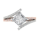 2.49 ct Brilliant Princess Cut Clear Simulated Diamond Stone White/Rose Gold Solitaire with Accents Ring