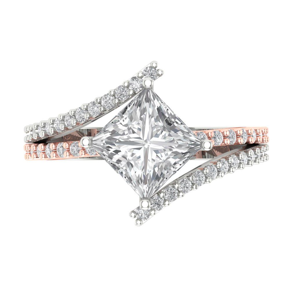 2.3075 cttw Moissanite Solitaire with Zirconia Simulated Diamond Accents Engagement Ring - Solid White/Rose Gold (VVS1, Princess Cut,7.0mm)