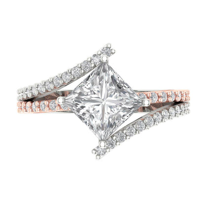 2.3075 cttw Moissanite Solitaire with Zirconia Simulated Diamond Accents Engagement Ring - Solid White/Rose Gold (VVS1, Princess Cut,7.0mm)