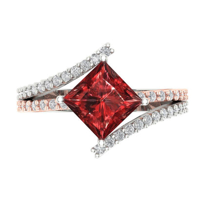 2.3075 cttw Natural Garnet Solitaire with Zirconia Simulated Diamond Accents Engagement Ring - Solid White/Rose Gold (VVS1, Princess Cut,7.0mm)