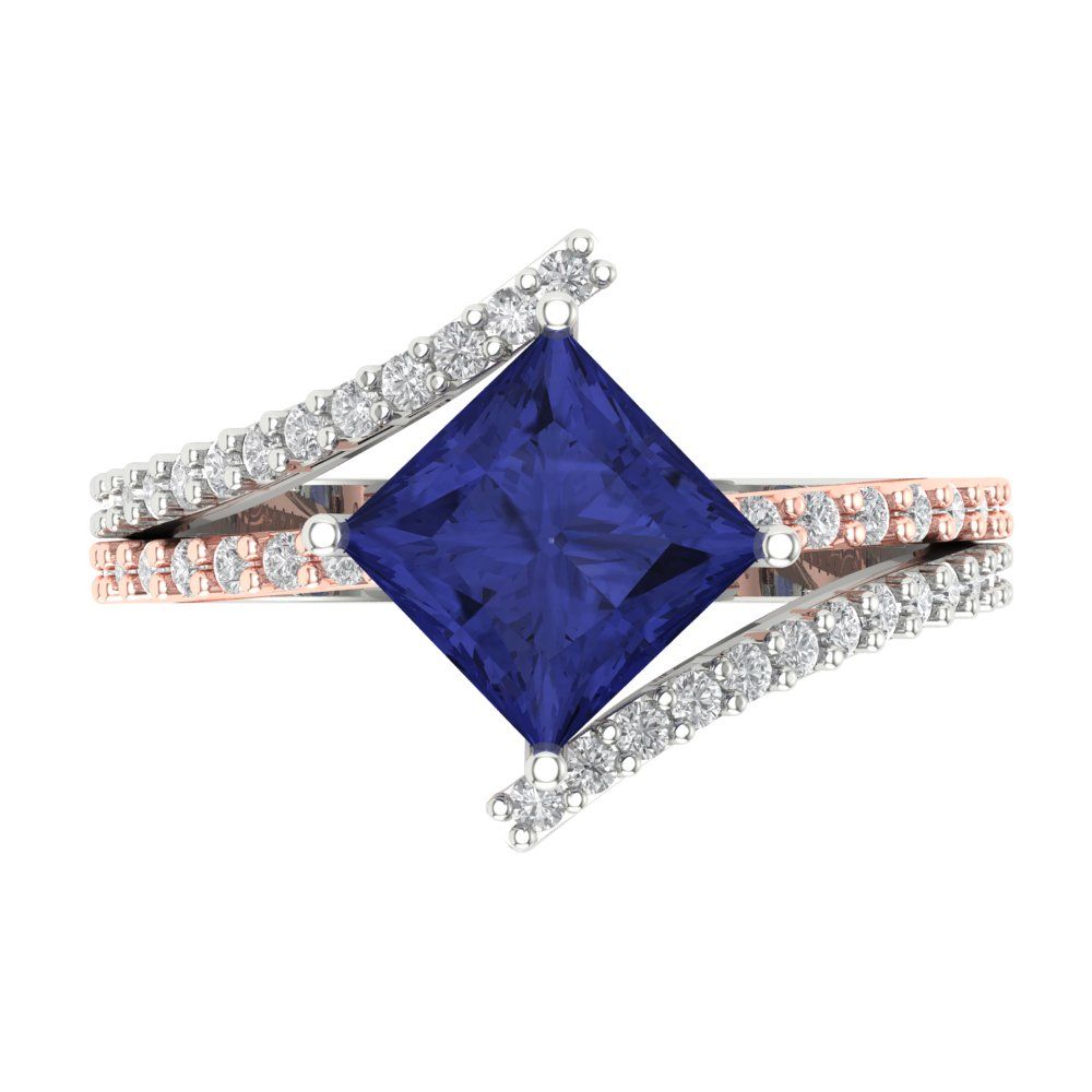 2.3075 cttw Simulated Tanzanite Solitaire with Zirconia Simulated Diamond Accents Engagement Ring - Solid White/Rose Gold (VVS1, Princess Cut,7.0mm)