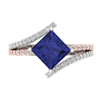 2.3075 cttw Simulated Tanzanite Solitaire with Zirconia Simulated Diamond Accents Engagement Ring - Solid White/Rose Gold (VVS1, Princess Cut,7.0mm)