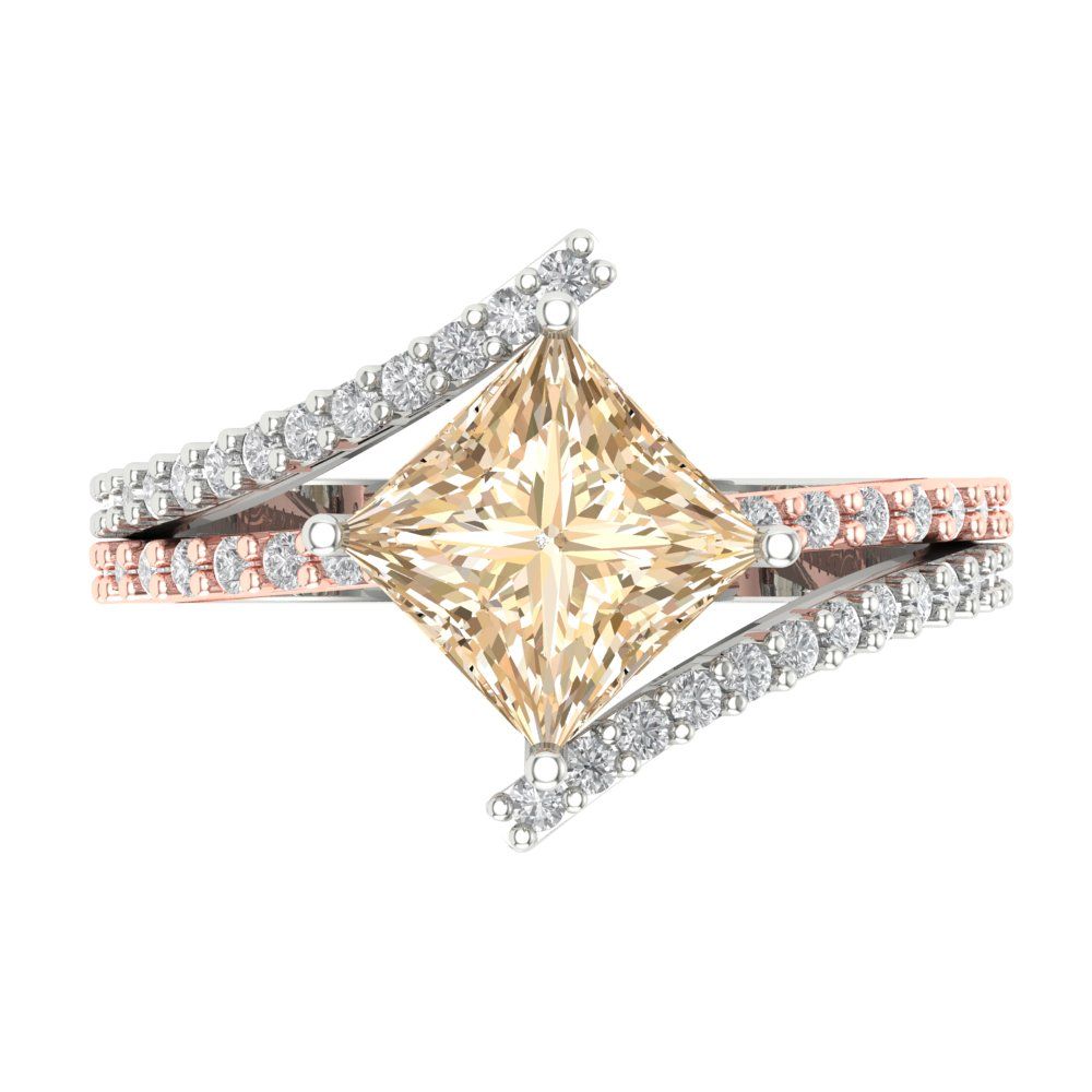 2.3075 cttw Natural Morganite Solitaire with Zirconia Simulated Diamond Accents Engagement Ring - Solid White/Rose Gold (VVS1, Princess Cut,7.0mm)