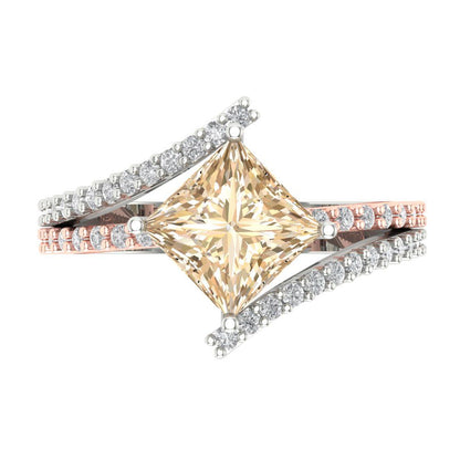 2.3075 cttw Natural Morganite Solitaire with Zirconia Simulated Diamond Accents Engagement Ring - Solid White/Rose Gold (VVS1, Princess Cut,7.0mm)