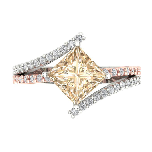 2.3075 cttw Natural Morganite Solitaire with Zirconia Simulated Diamond Accents Engagement Ring - Solid White/Rose Gold (VVS1, Princess Cut,7.0mm)