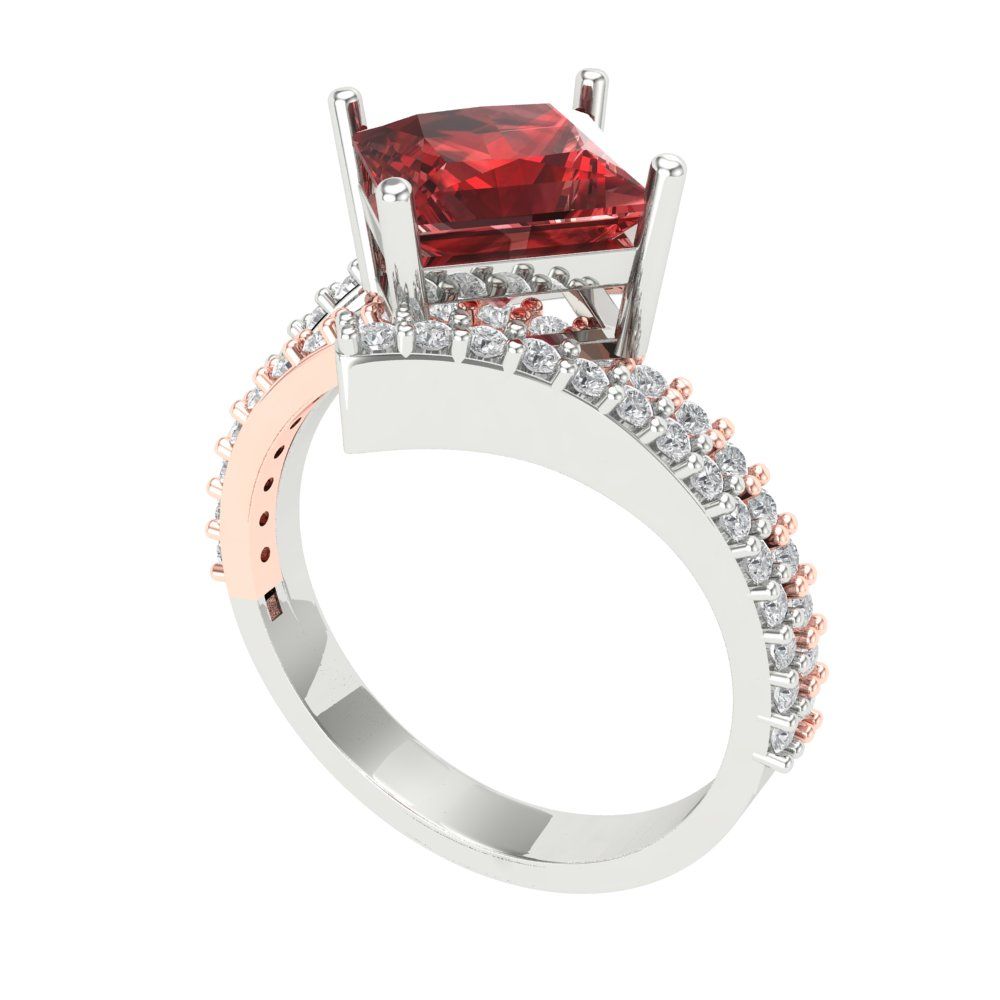 2.3075 cttw Natural Garnet Solitaire with Zirconia Simulated Diamond Accents Engagement Ring - Solid White/Rose Gold (VVS1, Princess Cut,7.0mm)