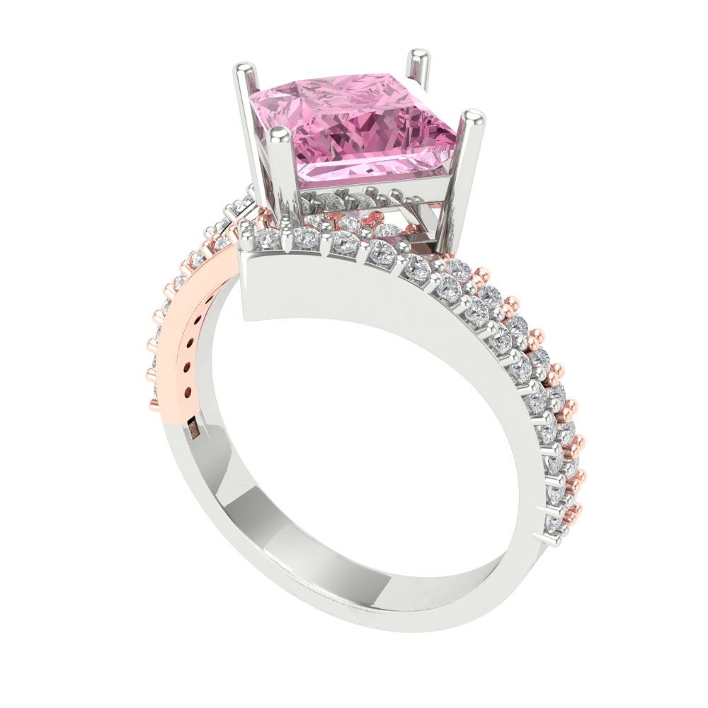2.3075 cttw Zirconia Simulated Pink Diamond Solitaire with Zirconia Simulated Diamond Accents Engagement Ring - Solid White/Rose Gold (VVS1, Princess Cut,7.0mm)