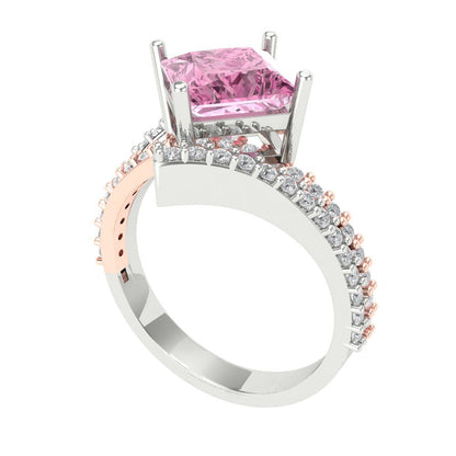 2.3075 cttw Zirconia Simulated Pink Diamond Solitaire with Zirconia Simulated Diamond Accents Engagement Ring - Solid White/Rose Gold (VVS1, Princess Cut,7.0mm)