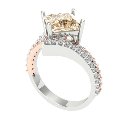 2.3075 cttw Natural Morganite Solitaire with Zirconia Simulated Diamond Accents Engagement Ring - Solid White/Rose Gold (VVS1, Princess Cut,7.0mm)