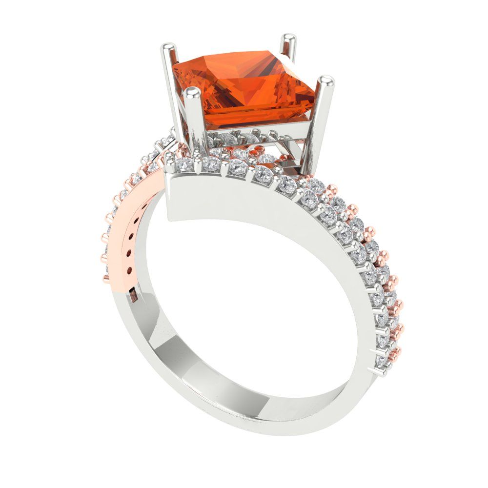 2.3075 cttw Zirconia Simulated Red Diamond Solitaire with Zirconia Simulated Diamond Accents Engagement Ring - Solid White/Rose Gold (VVS1, Princess Cut,7.0mm)