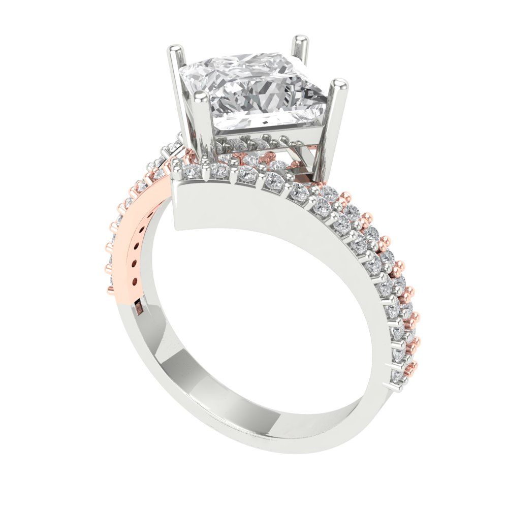 2.3075 cttw Zirconia Simulated Diamond Solitaire with Zirconia Simulated Diamond Accents Engagement Ring - Solid White/Rose Gold (VVS1, Princess Cut,7.0mm)