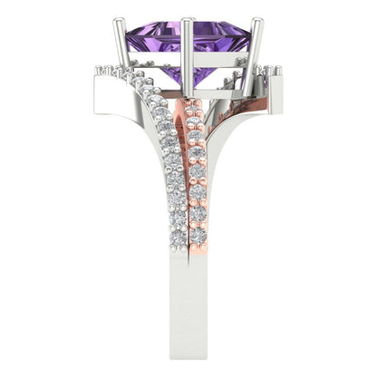 2.3075 cttw Simulated Alexandrite Solitaire with Zirconia Simulated Diamond Accents Engagement Ring - Solid White/Rose Gold (VVS1, Princess Cut,7.0mm)