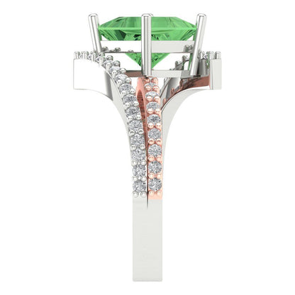 2.3075 cttw Zirconia Simulated Green Diamond Solitaire with Zirconia Simulated Diamond Accents Engagement Ring - Solid White/Rose Gold (VVS1, Princess Cut,7.0mm)