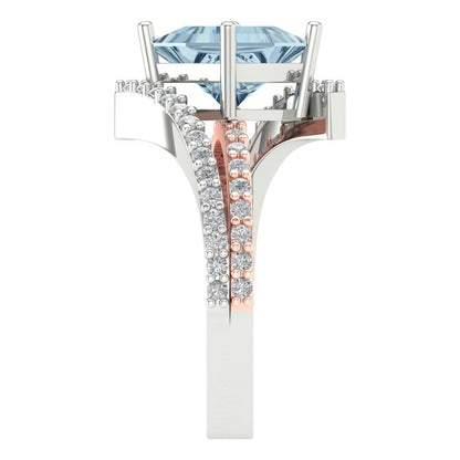 2.3075 cttw Natural Aquamarine Solitaire with Zirconia Simulated Diamond Accents Engagement Ring - Solid White/Rose Gold (VVS1, Princess Cut,7.0mm)