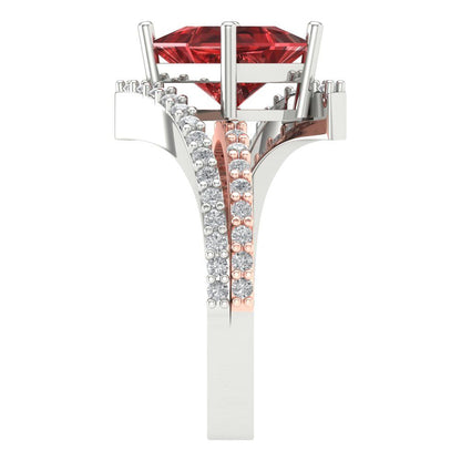 2.3075 cttw Natural Garnet Solitaire with Zirconia Simulated Diamond Accents Engagement Ring - Solid White/Rose Gold (VVS1, Princess Cut,7.0mm)