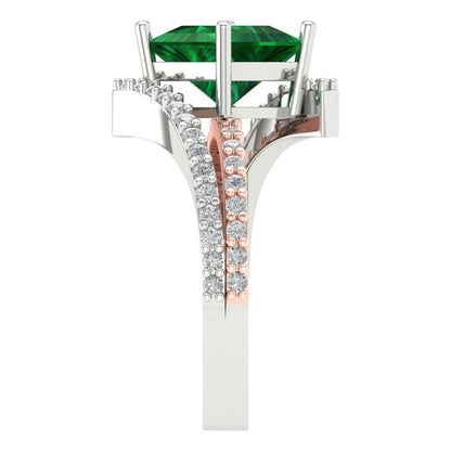 2.3075 cttw Simulated Emerald Solitaire with Zirconia Simulated Diamond Accents Engagement Ring - Solid White/Rose Gold (VVS1, Princess Cut,7.0mm)