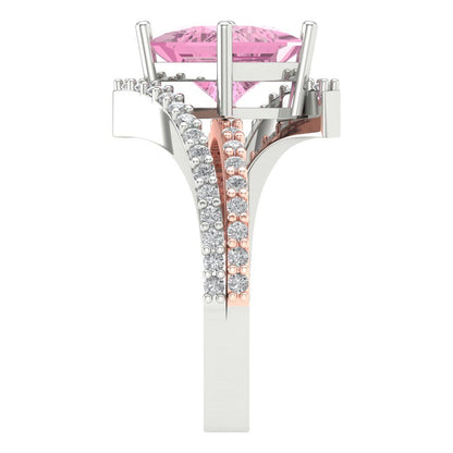2.3075 cttw Zirconia Simulated Pink Diamond Solitaire with Zirconia Simulated Diamond Accents Engagement Ring - Solid White/Rose Gold (VVS1, Princess Cut,7.0mm)