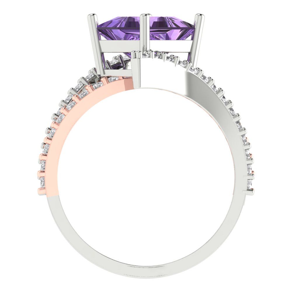 2.3075 cttw Simulated Alexandrite Solitaire with Zirconia Simulated Diamond Accents Engagement Ring - Solid White/Rose Gold (VVS1, Princess Cut,7.0mm)