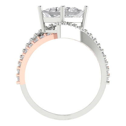 2.3075 cttw Zirconia Simulated Diamond Solitaire with Zirconia Simulated Diamond Accents Engagement Ring - Solid White/Rose Gold (VVS1, Princess Cut,7.0mm)