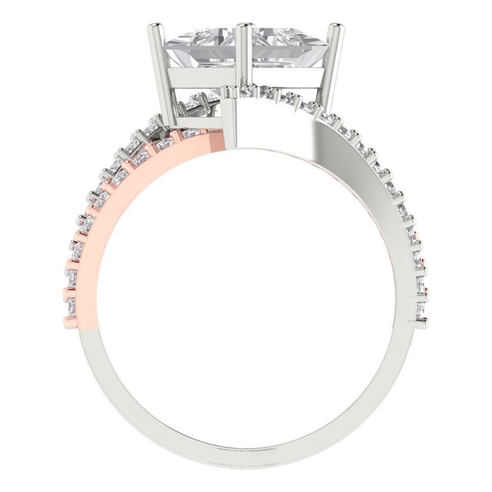 2.3075 cttw Moissanite Solitaire with Zirconia Simulated Diamond Accents Engagement Ring - Solid White/Rose Gold (VVS1, Princess Cut,7.0mm)
