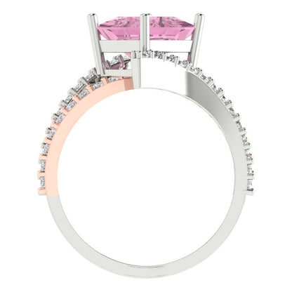 2.3075 cttw Zirconia Simulated Pink Diamond Solitaire with Zirconia Simulated Diamond Accents Engagement Ring - Solid White/Rose Gold (VVS1, Princess Cut,7.0mm)