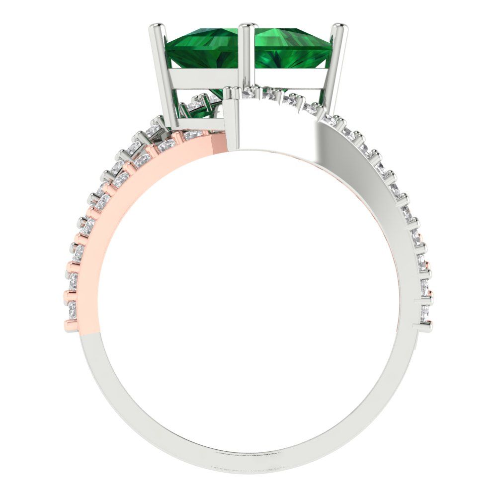 2.3075 cttw Simulated Emerald Solitaire with Zirconia Simulated Diamond Accents Engagement Ring - Solid White/Rose Gold (VVS1, Princess Cut,7.0mm)