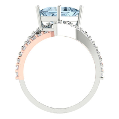 2.3075 cttw Zirconia Simulated Blue Diamond Solitaire with Zirconia Simulated Diamond Accents Engagement Ring - Solid White/Rose Gold (VVS1, Princess Cut,7.0mm)